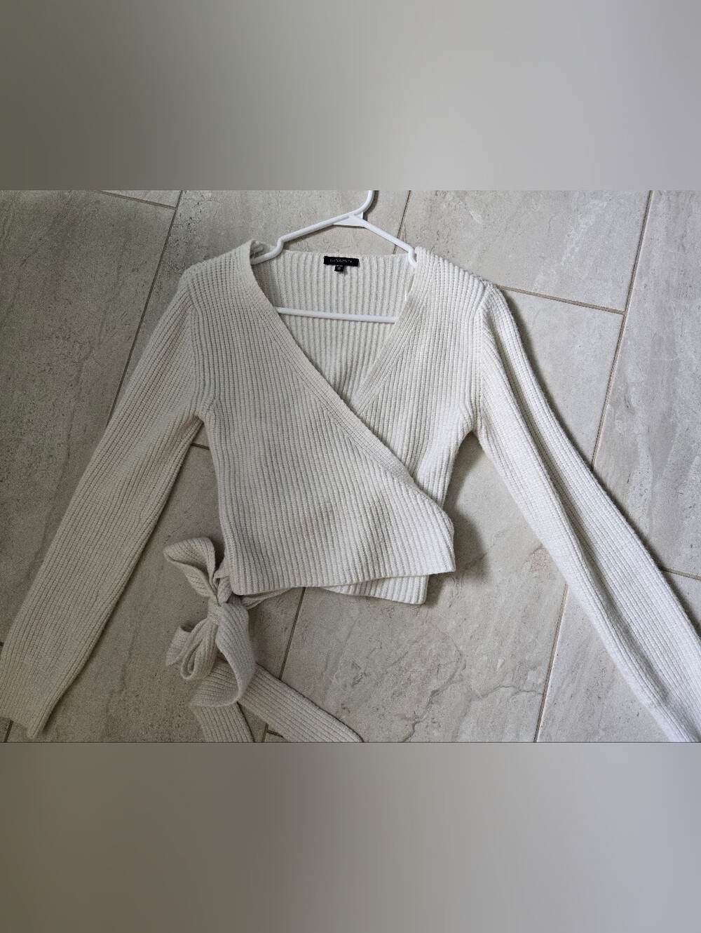 Dynamite Cream Ribbed Wrap V-Neck Sweater
